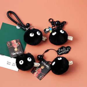 Sleutelhangers Spirited Away Briketten Elf Doll Toy Black Charcoal Ball Pluche Wizard Sleutelhanger dio Ghibli Tas Hanger Sieraden Meisjes Geschenken L221010