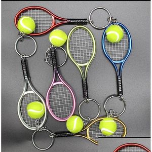 Key Rings Sport Tennis Racket Keychain Fashion Ball Keyring Rings Bag Hangt Women Men Men Sieraden Geschenk Drop levering DHBH3