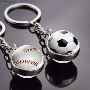Key Rings Sports Ball Key Chain Football Basball Volleybal Dubbele zijde Keychain Glass Ball Trinket Pendant Keyring J230427
