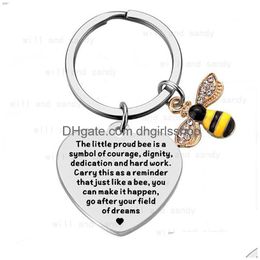 Porte-clés en acier inoxydable coeur porte-clés lettre le petit fier cristal abeille charme porte-clés porte-clés sac accroche bijoux de mode bijoux Dhkgz