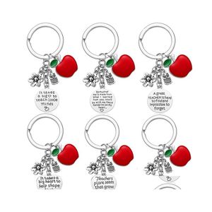 Belangrijkste ringen roestvrij staal hartvormige letters Chains Teachers Day Valentijnsdag Dagen Kerst verjaardagscadeaus Apple Charm Keyrings J DHZU7