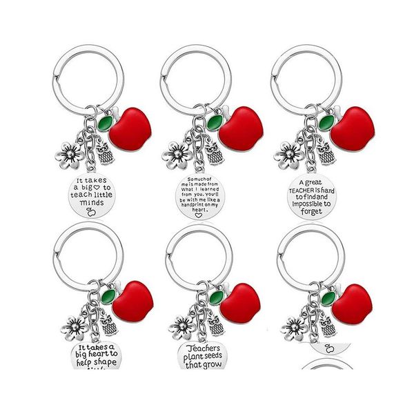 Porte-clés en acier inoxydable en forme de coeur chaînes de lettrage jour des enseignants Saint Valentin cadeaux d'anniversaire de Noël Apple Charm porte-clés J Dhzu7