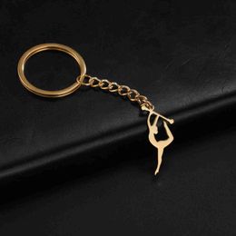 Belangrijkste ringen gesynchroniseerde gymnastiek Key Chain roestvrijstalen stick -oefeningen Figuur hangers sieradencadeau voor gymnast verjaardagsfeestje 240412