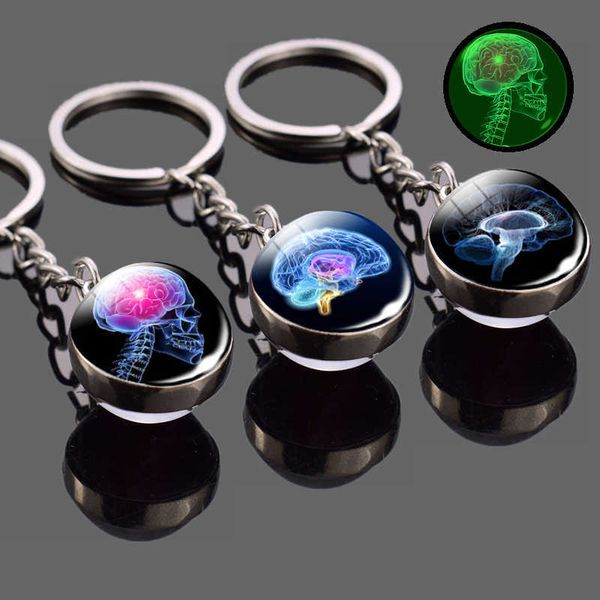 Porte-clés à la mode porte-clés lumineux Boho longues chaînes pendentif boule de verre porte-clés porte-clés pour femmes hommes cadeau cerveau photo lueur dans le noir G230210