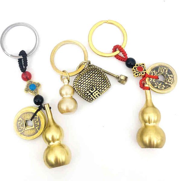 Bagues clés Véritable cuivre Chine Vent Tiktok Feng Shui Calabash Chaîne Creative Mini cadeaux Cire Pendentif en laiton perdu en laiton