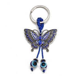 Porte-clés turc bleu mauvais œil porte-clés chanceux tortue papillon pendentif breloques chaînes de voiture mode chaîne accessoires livraison directe bijoux