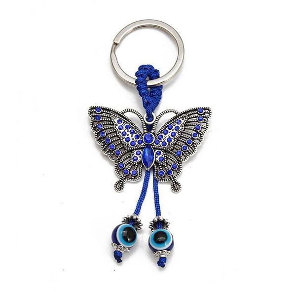 Llaveros Turco Azul Mal de Ojo Llavero Tortuga de la Suerte Mariposa Colgante Encantos Cadenas de Coche Cadena de Moda Accesorios Entrega Directa Joyería