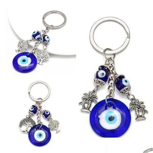 Llaveros Llaveros turcos del mal de ojo Llaveros Lucky Blue Tree of Life Charm Chain Llavero vintage para hombres Mujeres Colgante de coche Drop Deliv Dhgarden Dh9R4