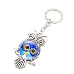 Porte-clés Mise à jour Antique Sier Hibou Forme Verre Cabochon Porte-clés Porte-clés Porte-clés Sac Suspend Bijoux De Mode Will Et Drop Del Dhgarden Dhl8A