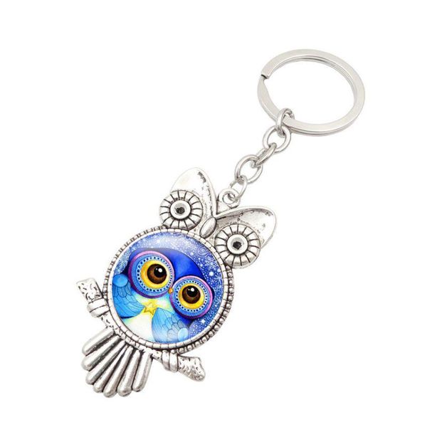 Porte-clés Mise à jour Antique Sier Hibou Forme Verre Cabochon Porte-clés Porte-clés Porte-clés Sac Suspend Bijoux De Mode Will Et Drop Del Dhgarden Dhl8A