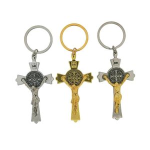 Porte-clés en gros bijoux de mode Relius Charms anneau personnalisé en acier inoxydable croix pendentif porte-clés livraison directe Dhxu1