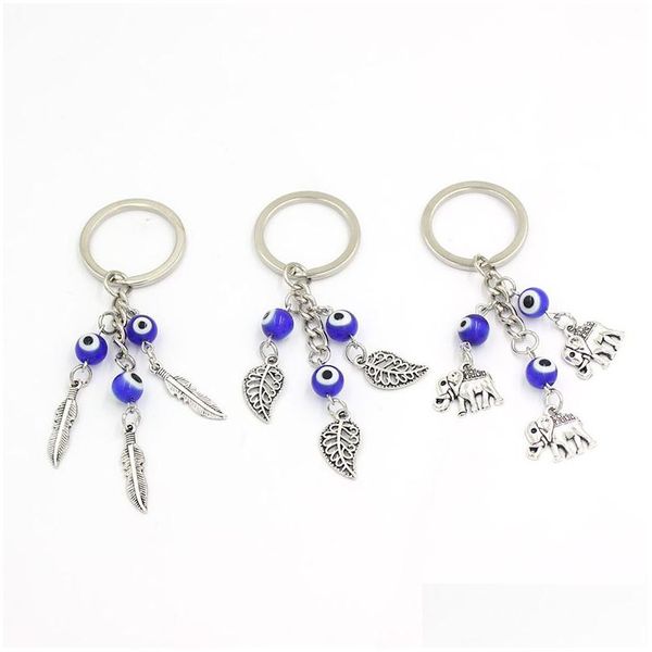 Porte-clés en gros chanceux mauvais œil porte-clés voiture céramique bleu plume feuille éléphant porte-clés pour femmes bijoux cadeau livraison directe Otlap