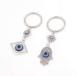 Porte-clés en gros strass Lucky Eye Fatima main porte-clés voiture porte-clés bleu turc mal porte-clés pour femmes hommes bijoux Dhgarden Dhkke