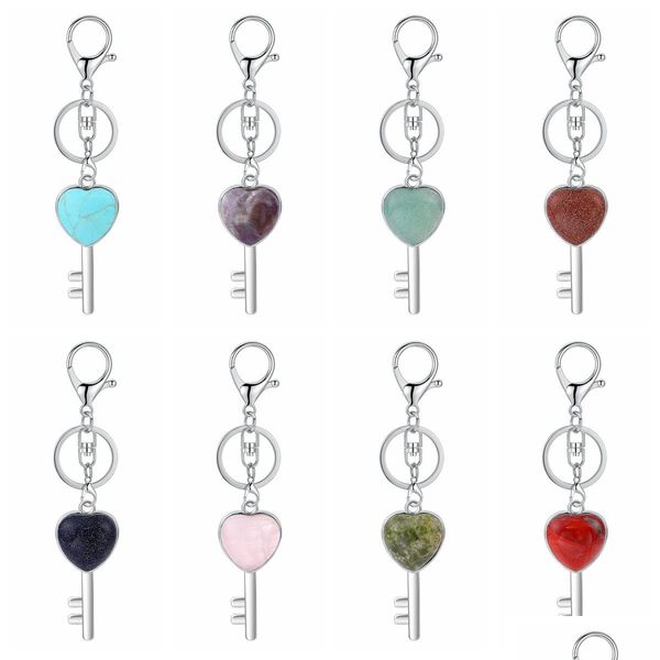 Llaveros Mujeres Forma Colgante Llavero para Bolsa Coche Amor Natural Corazón Piedra Preciosa Lucy Lock Crystal Hombres Curación Chakra Linda Llave Dhgarden DH3BS