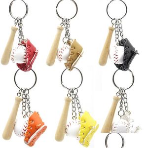 Key Rings Woodiness Baseball Buckle Men Women Alloy Hang Bag Geplate Sier Keys Chain Mticolor Three -Pie