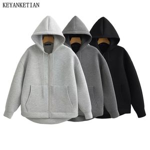 Keyanket Winter Womens Zipper Sweat à capuche High Street Unisexe Double poches surdimensionnées surdimension