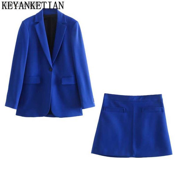 KEYANKETIAN ZA, chaqueta ajustada con un solo botón a la moda para mujer, abrigo Vintage de manga larga con bolsillo y solapa para mujer, camiseta sin mangas elegante para mujer L230619