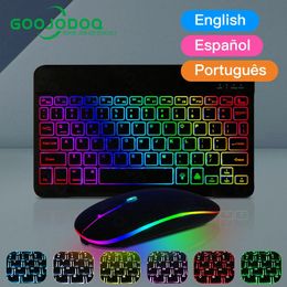 Teclado Mouse Combos 10 polegadas retroiluminado para iPad e retroiluminação Bluetooth IOS Android Windows sem fio 231030