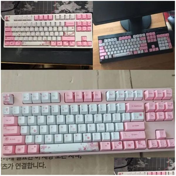 Combos de teclado Combos Accesorios OEM PBT Cherry Blossom tecla Mecánica Teclado Dyesublemation Drop de entrega Computadores de redes DHZ6A