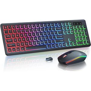 Teclado Mouse Combos Retroiluminado Inalámbrico y Combo Letras RGB recargables Tamaño completo Ángulo de inclinación ergonómico 2 4GHz Silencioso 231019