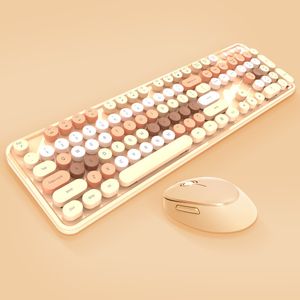 Toetsenbord-muiscombinaties Leuke 2.4G draadloze toetsenbordset Mixed Candy Color Roud Keycap Toetsenbord en muiskam voor laptop Notebook PC Girls Gift 230715