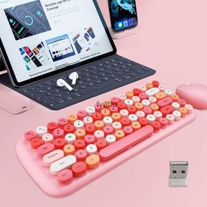 Clavier de souris combos fvm1 sans fil et set pour les filles rose mignon bac à rouge à lèvres mécanique tactile h240412