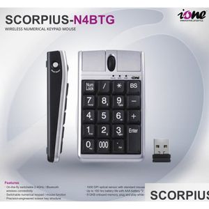 Clavier Souris Combos Ione 19 Pavé numérique avec molette de défilement pour une saisie rapide des données USB Mause sans fil 2.4G et Bluetooth Dual Drop D Dhwgx