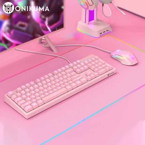 Combos de teclado y mouse ONIKUMA Gaming 104 teclas y con retroiluminación LED Teclados de diseño ergonómico con cable rosa Ratones para computadora portátil PC Gamer 231030