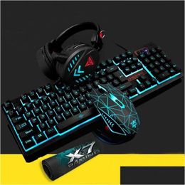 Clavier Souris Combos Bandeau et pad de jeu optique 4 pièces Un kit rétro-éclairé Cosmic Illuminouse Lumières respiratoires Gamers Drop Deliver Dhkly