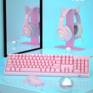 Keyboard Mouse Combos Pink E-Sports Wired auriculares Tres juegos de periféricos de la computadora El corazón de la niña encantadora se puede dar como un regalo de regalos