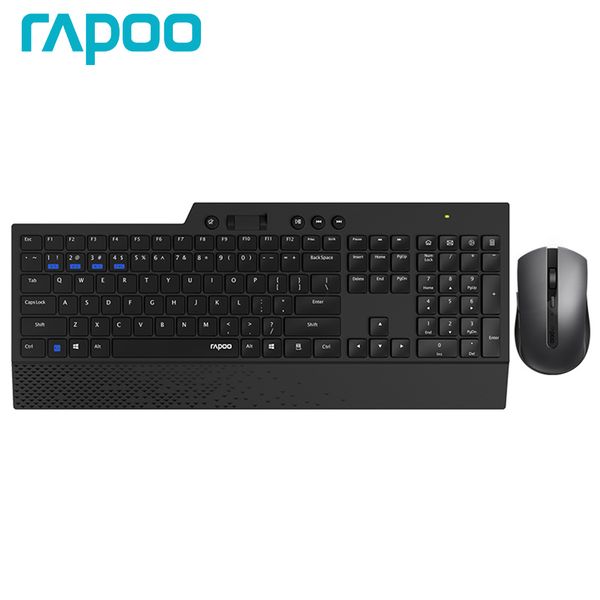 Combinaciones de teclado y mouse Rapoo 8200T Combinación de teclado y mouse inalámbrico multimodo Bluetooth 2.4G con teclas multimedia Diseño en inglés/ruso Negro 230715