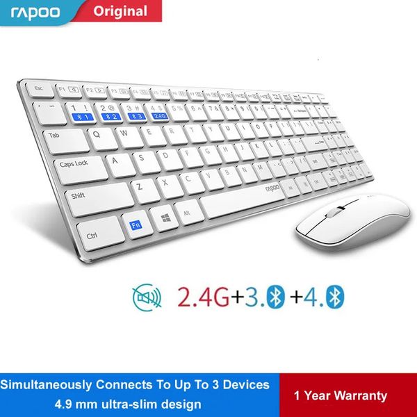 Combos de teclado y mouse Rapoo 9300M Combo inalámbrico multimodo Easy Switch Bluetooth 2 4G Se conecta a 3 dispositivos Slim Al Alloy Keypadbase 231019