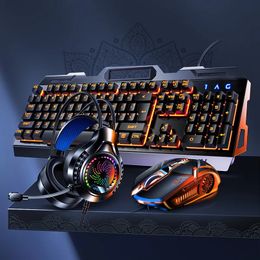 Toetsenbord Muis Combo's RGB Gamer Gaming en hoofdtelefoonkit Backlit USB Bedraad computertoetsenbordVoor pc-laptop 3 in1 Teclado 231030