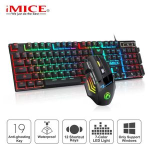 Combinaciones de teclado y mouse Teclado para juegos RGB Teclado y mouse para jugadores con retroiluminación USB 104 teclas con cable Teclado ergonómico ruso para PC Laptop 230518