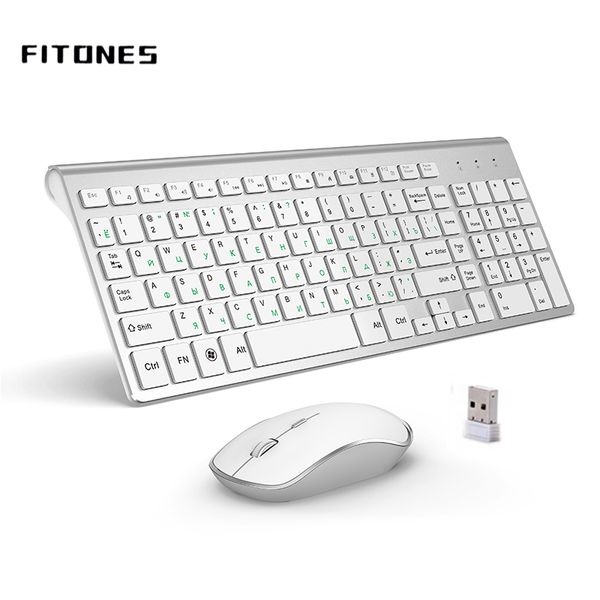 Combinaciones de teclado y ratón Versión rusa 2.4g Teclado inalámbrico y ergonomía del ratón Interfaz USB de tamaño completo portátil Moda de gama alta Blanco plateado 230715