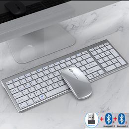 Toetsenbord-muiscombinaties Slank Oplaadbaar Spaans/Hebreeuws Bluetooth-toetsenbord en muisset voor laptop 2.4G USB Draadloos toetsenbord en muiscombinatie Koreaans 230715