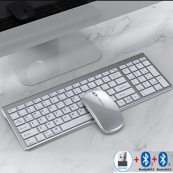 Combos clavier et souris Slim rechargeable espagnol/hébreu Bluetooth clavier et souris pour ordinateur portable 2.4G USB sans fil clavier et souris Combo coréen 230715