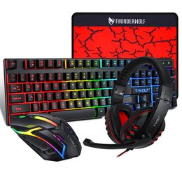 Toetsenbord-muiscombo's T WOLF TF800 Vierdelige gamingcombo 104 toetsen 4 kleuren Ademhalingslicht 3,5 mm headset Antislippad 231019