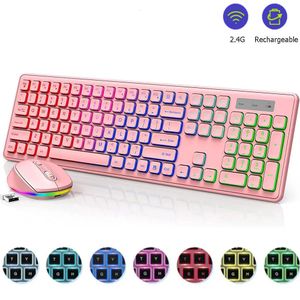 Keyboard Mouse Combos Wireless and with RGB Backlit Rechargeable Full Size Combo for Laptop PC Chromebook 231019