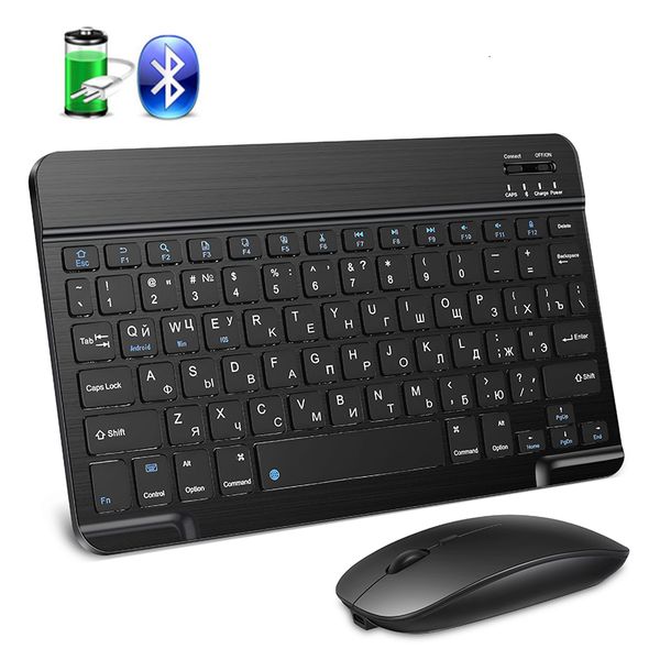 Clavier Souris Combos Clavier et Souris sans Fil Mini Clavier Bluetooth Rechargeable avec Souris Russe Keycaps Clavier pour PC Téléphone Tablette Ordinateur Portable 230715