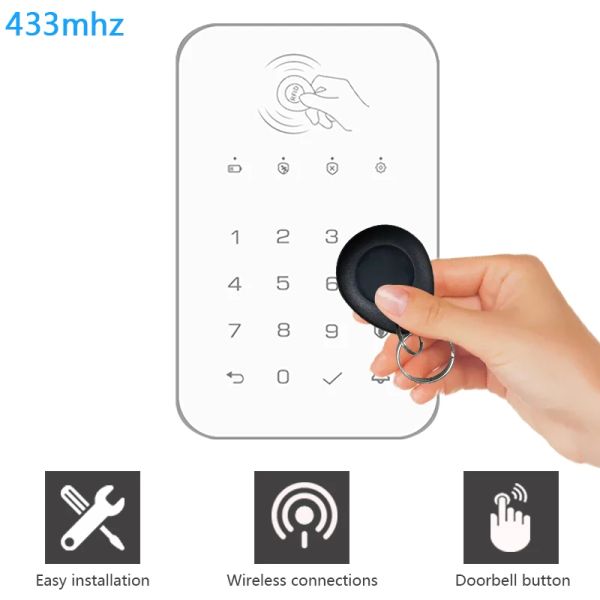 Clavier sans fil Smart Clavier Lock Touch Touche Clavier Card RFID Déverrouiller White Home Security 433 MHz Connexion Fréquence à Host Alarm