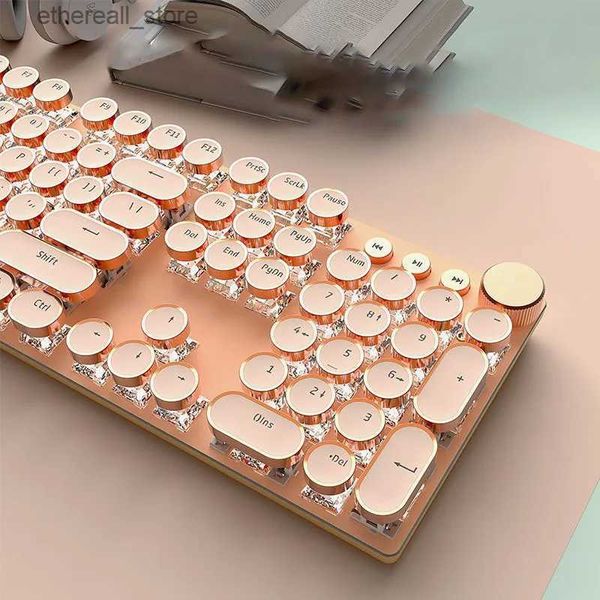 Claviers 104 touches Vintage Punk clavier mécanique femme bureau jeu ordinateur souris ensemble coloré rétro-éclairage Type C filaire rose Q231121