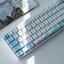 Teclados 129 teclas Blue White Cherry Profile PBT Keycaps para teclado mecánico Ocean Whale Theme Dye Sublimation Gaming keycap personalizado 230715