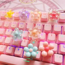 Teclados 1 pieza lindas teclas para teclado mecánico accesorios de decoración personalizados modelo de flor personalizado hecho a mano transparente Diy Keycap YQ240123