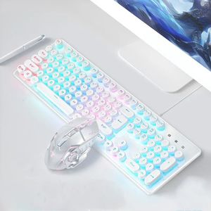 Claviers 2 en 1 Combos rose blanc clavier Punk clé ronde capuchon muet clic souris costume pour ordinateur de bureau ordinateur portable ordinateur de jeu 231019