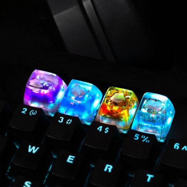 Claviers 4 pcs Starry Sky Night Sunrise Cloud Keycaps Fathaps Artisan Resin Mechanical Backlit Keyboard Keycap RGB pour Anne Pro 2 GK64