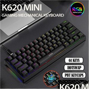 Teclados 61 teclas 60% Mini Gaming Teclado mecánico RGB P Tipo-C Ergonomía con cable PBT Keycaps para Gamer T230215 Drop Entrega Comp Ot7Ih