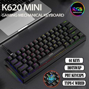 Toetsenboards 61 toetsen 60% Mini Gaming Mechanisch toetsenbord RGB HotSwap Type-C Wired Gaming Toetsenboards Ergonomie Toetsenbord PBT KeyCaps voor Gamer T230215