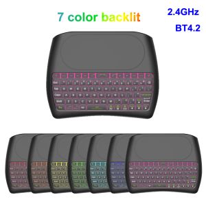 Teclados 7 color retroiluminado D8 Pro 2.4Ghz Mini teclado Inglés Russian Air Mouse Touchpad Controller para Android TV Box PC i8 Plus
