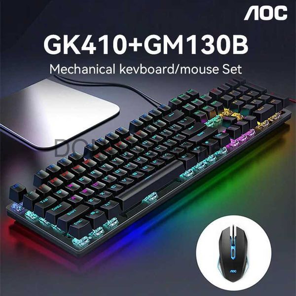 Teclados AOC Teclado mecánico GK410 con mouse 130B Azul Negro Marrón Switch Gaming Tecla completa La mejor experiencia de juego Panel de plástico J240117